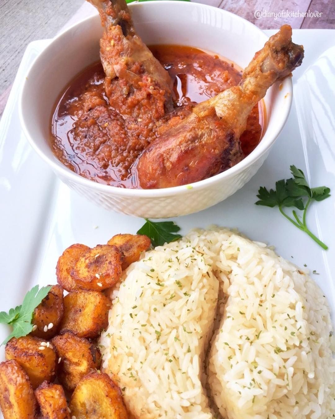 white rice and stew with chicken